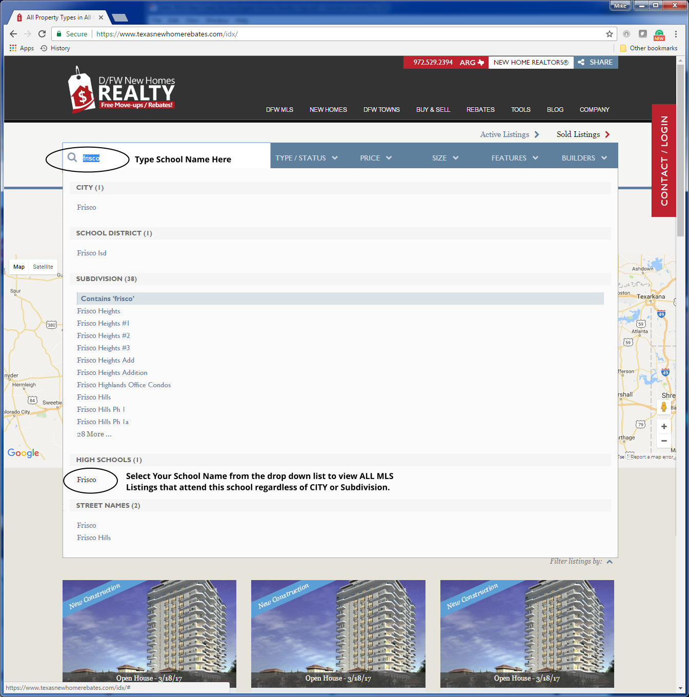 Click to Select the Proper School in the Drop Down Menu to View ALL MLS Listings, Regardless of City or Subdivision, that attend that school